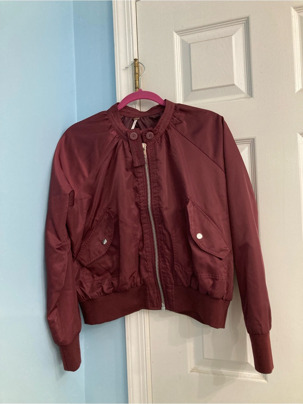 Free People Maroon Bomber Jacket